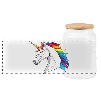Geometrisches Einhorn mit Regenbogen - Panorama Keksdose mit Holzdeckel - Weiß - Vorne
