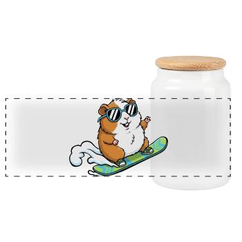 Snowboard Meerschweinchen Mit Sonnenbrille - Panorama Keksdose mit Holzdeckel - Weiß - Vorne