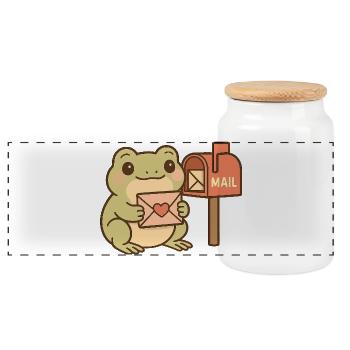 Kawaii Frog with Letter – Cute Mail Frog - Panoramic Cookie Jar with Wooden Lid - white - Front