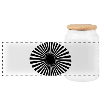Black and white circular spokes - Panoramic Cookie Jar with Wooden Lid - white - Front