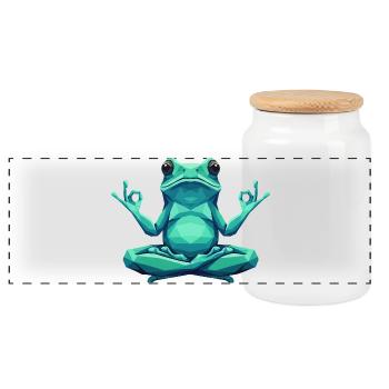 Yoga Frog Zen - Panoramic Cookie Jar with Wooden Lid - white - Front