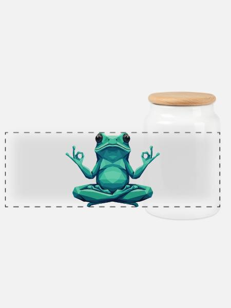 Yoga Frosch Zen - Panorama Keksdose mit Holzdeckel - Weiß