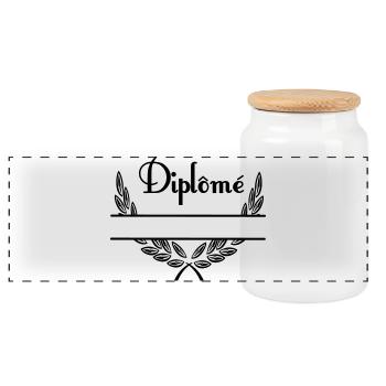 Diplôme in Laurel Wreath with Namespace - Panoramic Cookie Jar with Wooden Lid - white - Front
