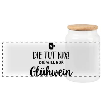 Die tut nix Glühwein Weihnachten - Panorama Keksdose mit Holzdeckel - Weiß - Vorne