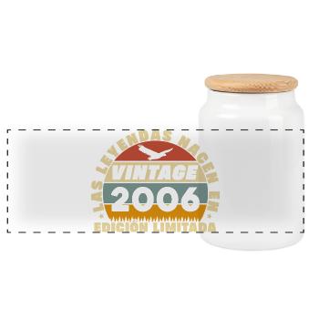2006 Vintage Retro Birthday Gift - Panoramic Cookie Jar with Wooden Lid - white - Front