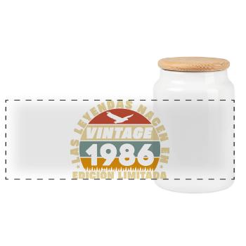 1986 Vintage Retro Geburtstagsgeschenk - Panorama Keksdose mit Holzdeckel - Weiß - Vorne