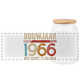Baujahr April 1966 unzerstörbar - Panorama Keksdose mit Holzdeckel - Weiß - Vorne