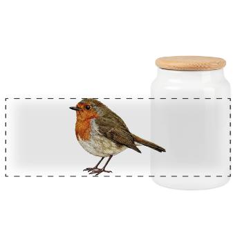 Embroidered robin minimalist (printed) - Panoramic Cookie Jar with Wooden Lid - white - Front