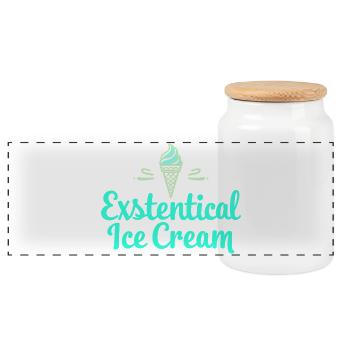 Existenzielle Eiscreme Lustiger Spruch Eis Waffel - Panorama Keksdose mit Holzdeckel - Weiß - Vorne