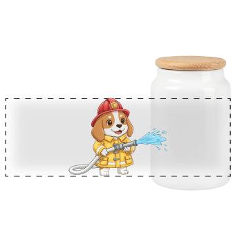 Beagle Firefighter Dog Volunteer Firefighter Boys - Panoramic Cookie Jar with Wooden Lid - white - Front