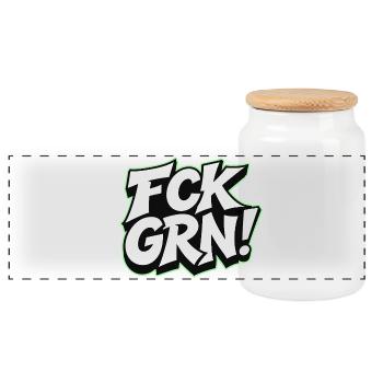 FCK GRN Statement Schriftzug - Panorama Keksdose mit Holzdeckel - Weiß - Vorne
