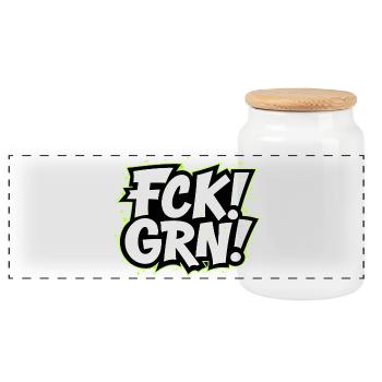 FCK GRN Statement Schriftzug - Panorama Keksdose mit Holzdeckel - Weiß - Vorne