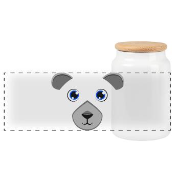 Cute Cartoon Polar Bear Face Blue Eyes Arctic Anim - Panoramic Cookie Jar with Wooden Lid - white - Front