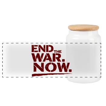 End The War Now Statement for Peace - Panoramic Cookie Jar with Wooden Lid - white - Front