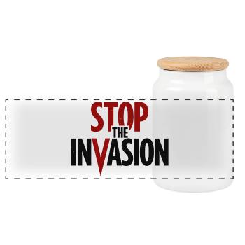 Stop The Invasion Gegen Aggression - Panorama Keksdose mit Holzdeckel - Weiß - Vorne