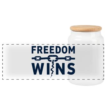 Freedom Wins: Freedom breaks chains - Panoramic Cookie Jar with Wooden Lid - white - Front