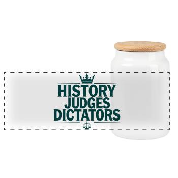 History Judges Dictators Justice Statement - Panoramic Cookie Jar with Wooden Lid - white - Front