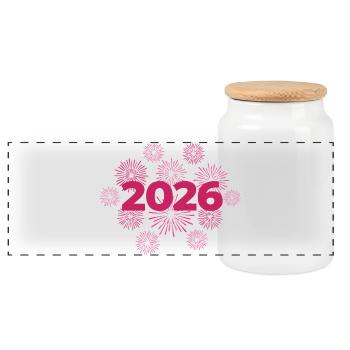 2026 Fireworks New Year's Eve Celebration - Panoramic Cookie Jar with Wooden Lid - white - Front