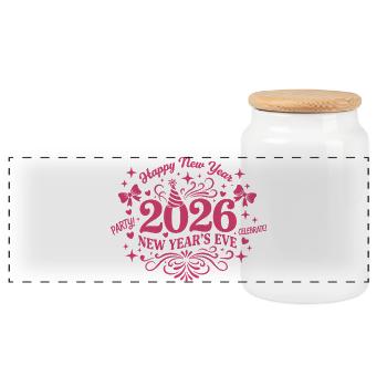 Celebrate 2026 New Year's Eve Fireworks Design - Panoramic Cookie Jar with Wooden Lid - white - Front