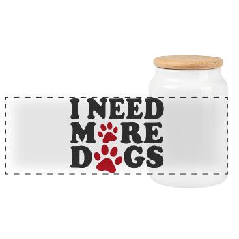 I Need More Dogs Dog Love Paws - Panoramic Cookie Jar with Wooden Lid - white - Front