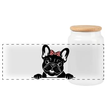 Bouledogue français - Boîte à biscuits avec couvercle en bois - blanc - Devant
