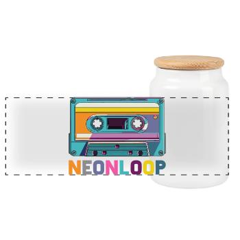 Neon Loop Kassettendesign - Panorama Keksdose mit Holzdeckel - Weiß - Vorne