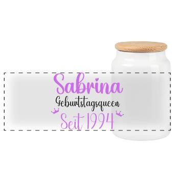 Sabrina Geburtstagsqueen Seit 1994 Geschenk - Panorama Keksdose mit Holzdeckel - Weiß - Vorne