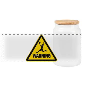 Warning Basketball Sportsman Warning Sign - Panoramic Cookie Jar with Wooden Lid - white - Front