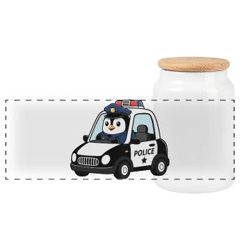Süßer Pinguin Polizei Polizist Kinder Cartoon - Panorama Keksdose mit Holzdeckel - Weiß - Vorne