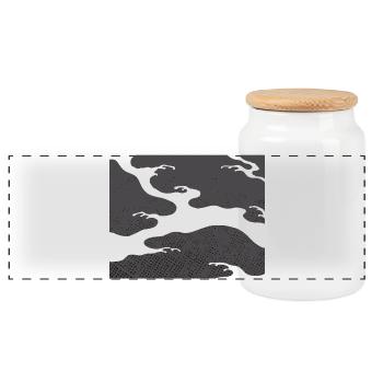 Gray Seigaiha – Japanese Wave Pattern  - Panoramic Cookie Jar with Wooden Lid - white - Front