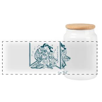 Amoureux japonais derrière l’écran – j’ai vu ça - Boîte à biscuits avec couvercle en bois - blanc - Devant