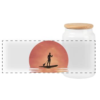 Sunset SUP – Tranquility on the water - Panoramic Cookie Jar with Wooden Lid - white - Front