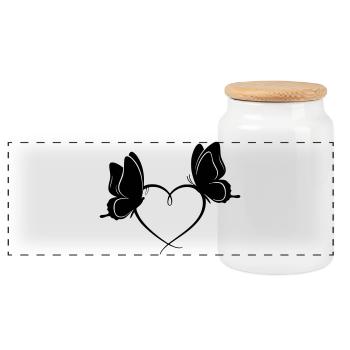 Cœur des papillons – Design amour & liberté - Boîte à biscuits avec couvercle en bois - blanc - Devant