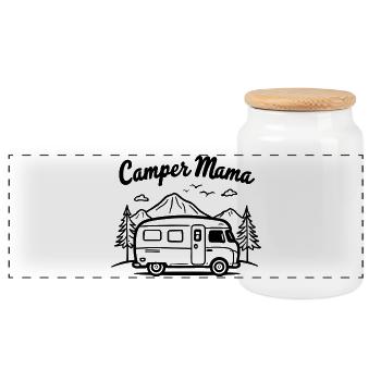 Camper Mom Adventure Mountains Camper - Panoramic Cookie Jar with Wooden Lid - white - Front