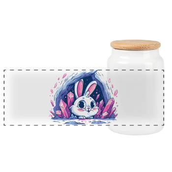 Crystal Bunny in Glitter Cave - Panoramic Cookie Jar with Wooden Lid - white - Front