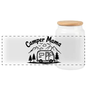 Camper Mom Adventure Mountains Camper - Panoramic Cookie Jar with Wooden Lid - white - Front