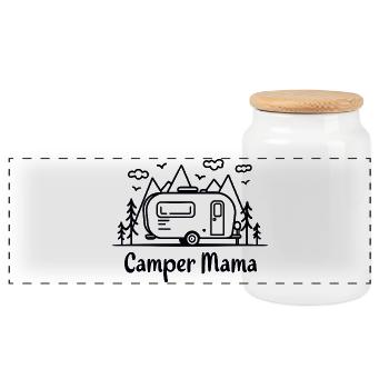 Camper Mom Adventure Mountains Camper - Panoramic Cookie Jar with Wooden Lid - white - Front