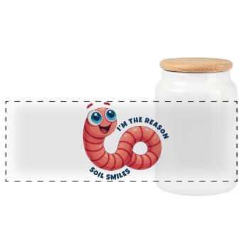 Cheerful Earthworm - Panoramic Cookie Jar with Wooden Lid - white - Front