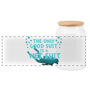 Diving Diver Snorkeling Recreational Diver - Panoramic Cookie Jar with Wooden Lid - white - Front