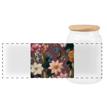 Botanical Pickle Pattern – Floral Cucumber Design - Panoramic Cookie Jar with Wooden Lid - white - Front