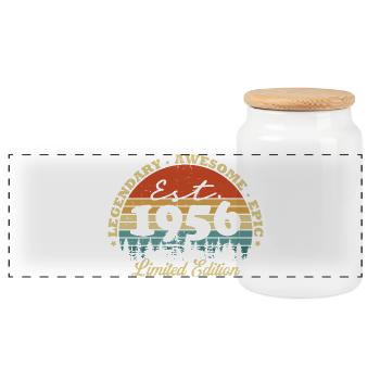 Legendary since 1956 – Vintage Birthday Gift - Panoramic Cookie Jar with Wooden Lid - white - Front