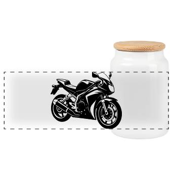 Motorcycle - Panoramic Cookie Jar with Wooden Lid - white - Front