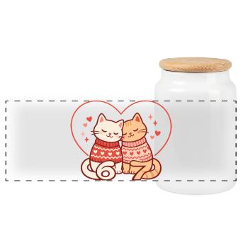 Katzen Valentinstag 67 Six Seven Lustig Niedlich - Panorama Keksdose mit Holzdeckel - Weiß - Vorne