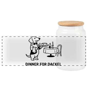 Dinner For Dackel - Panorama Keksdose mit Holzdeckel - Weiß - Vorne