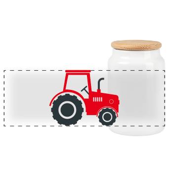 Farm tractor - Panoramic Cookie Jar with Wooden Lid - white - Front