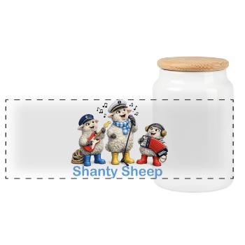 Shanty Sheep Ribbon - Panoramic Cookie Jar with Wooden Lid - white - Front