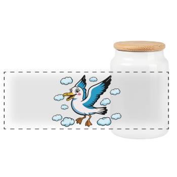 Dessin animé de mouette de Vol des Nuages - Boîte à biscuits avec couvercle en bois - blanc - Devant