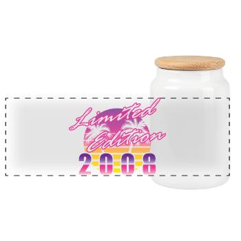 18th Birthday Limited Edition 2008 vintage - Panoramic Cookie Jar with Wooden Lid - white - Front