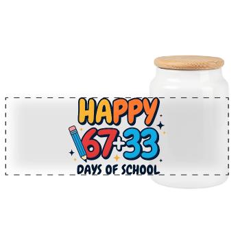 Joyeux 100 jours d’école - Boîte à biscuits avec couvercle en bois - blanc - Devant