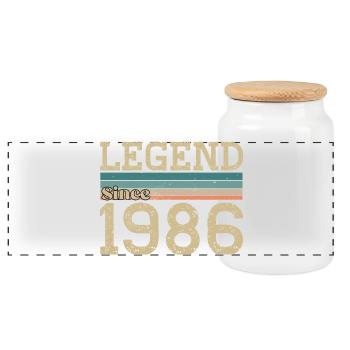 Legend since 1986 Anniversary 1986 Vintage - Panoramic Cookie Jar with Wooden Lid - white - Front